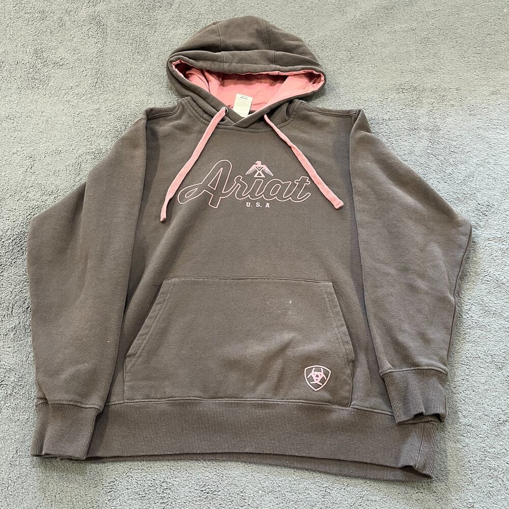 Ariat Real Thunderbird Brown Pink Western Pullover Hoodie Women's Size Medium
